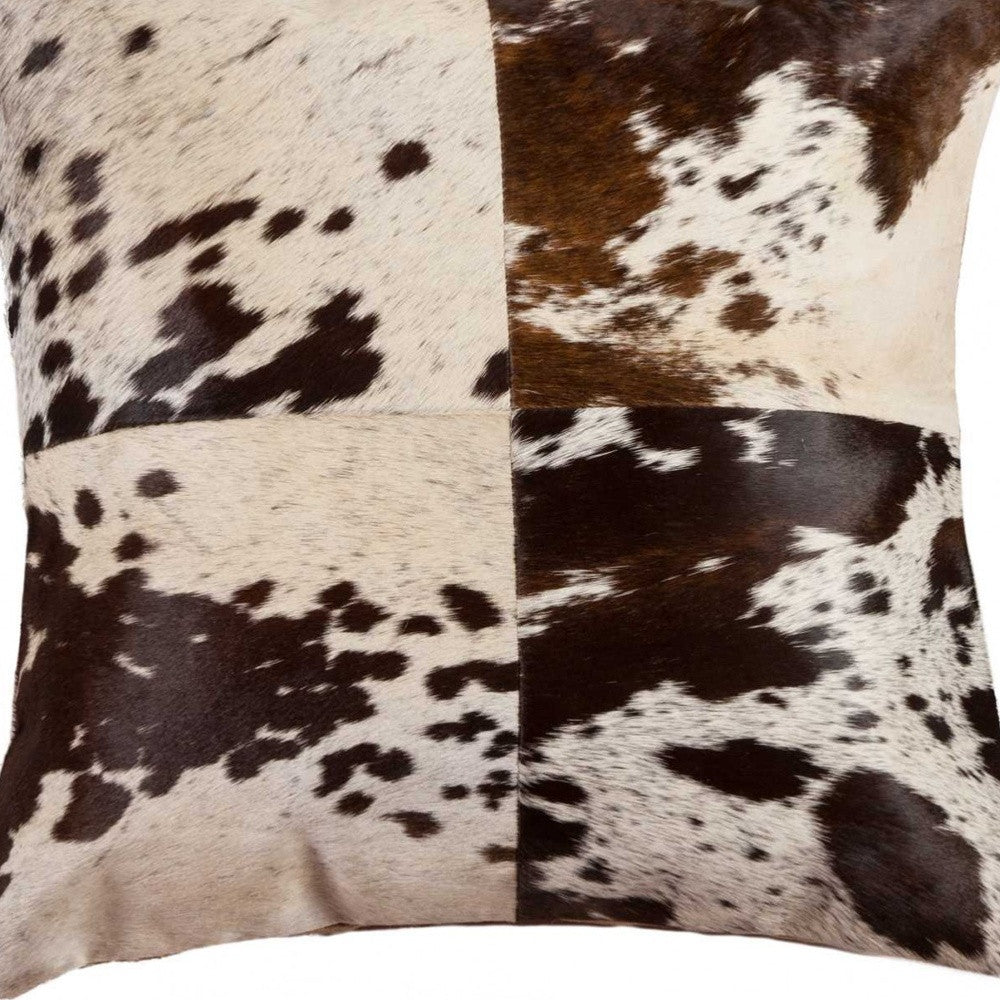 18" X 18" White and Brown Cowhide Pillow-4