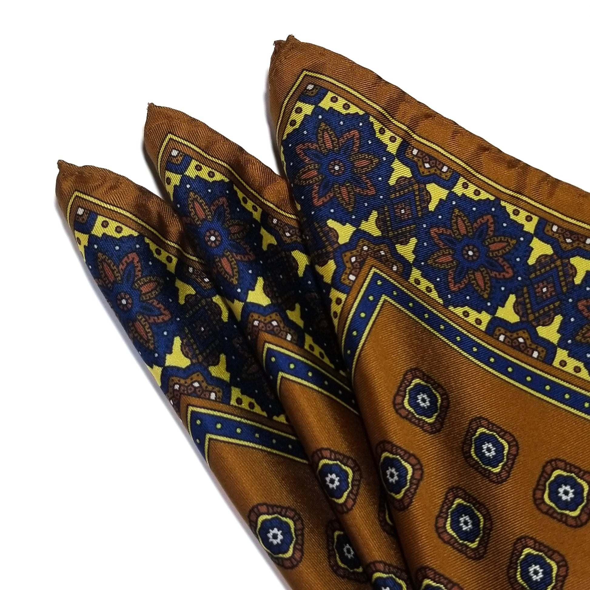 17" Camel Brown Geometric Silk Twill Pocket Square-1