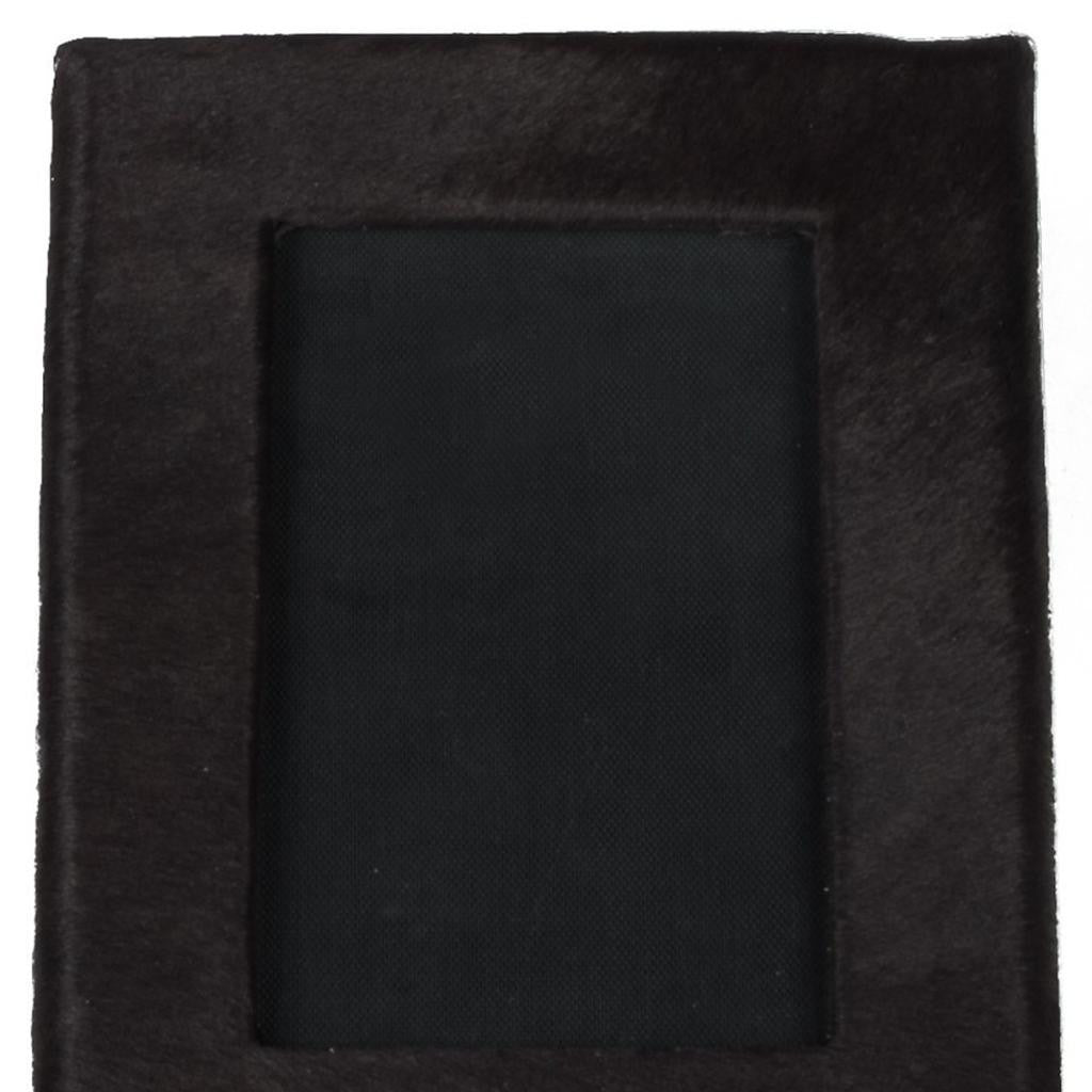 4" x 6" Black Cowhide Picture Frame with Mat-4