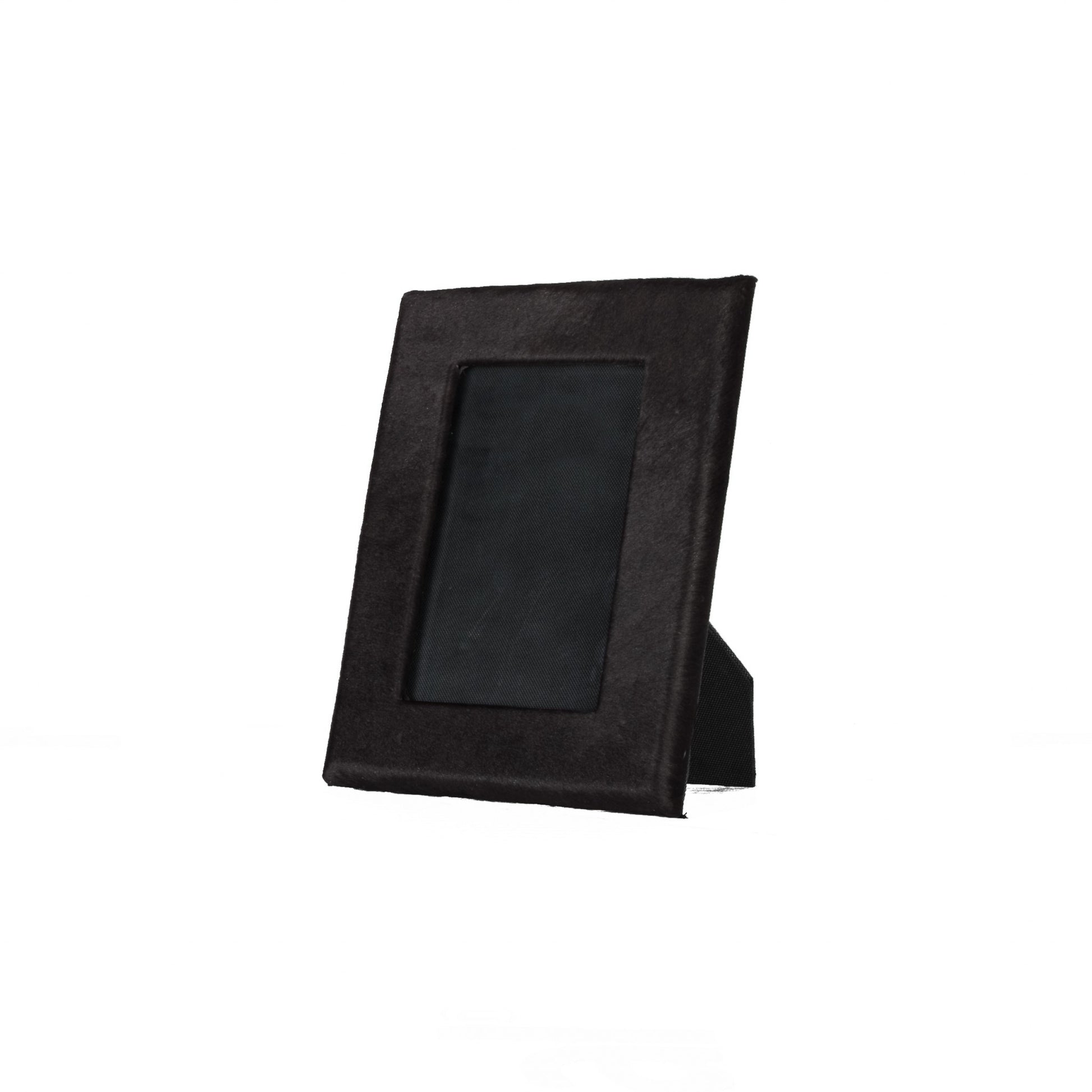 4" x 6" Black Cowhide Picture Frame with Mat-2