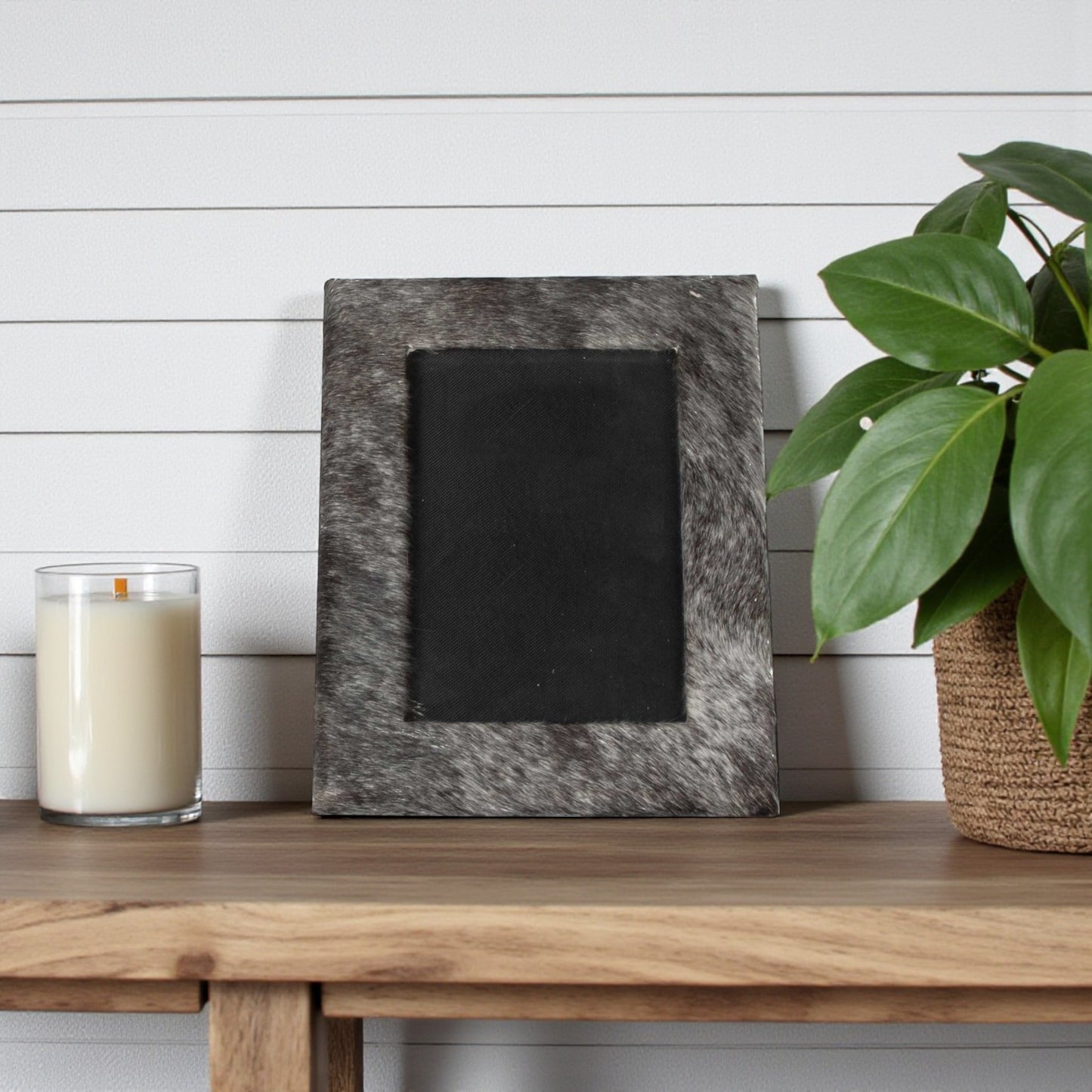 4" x 6" Gray Cowhide Tabletop Picture Frame with Mat-0