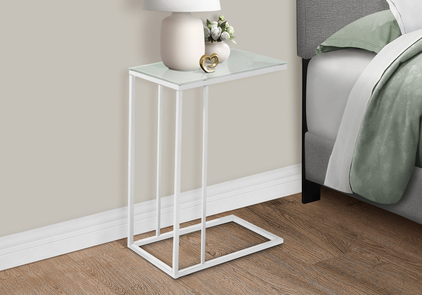 18.25" X 10.25" X 24" White Metal Tempered Glass Accent Table-3