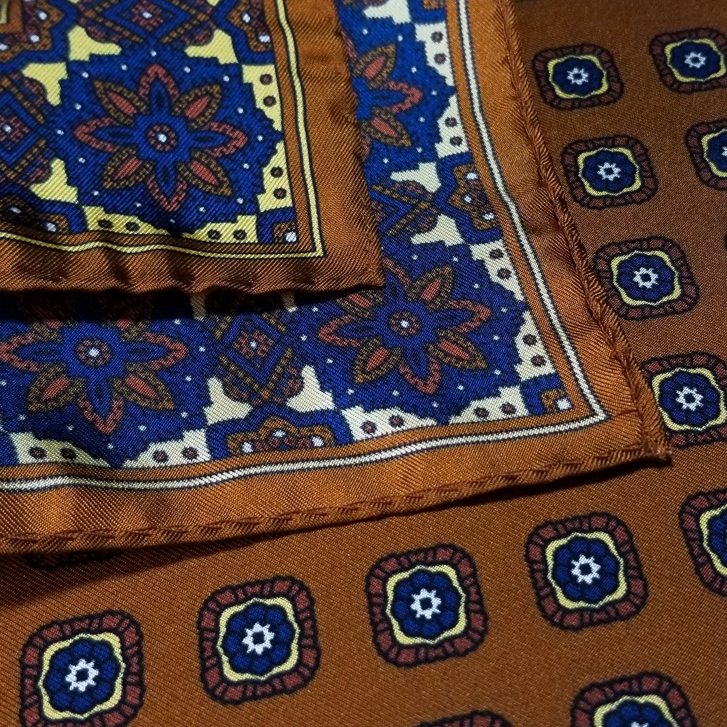 17" Camel Brown Geometric Silk Twill Pocket Square-2