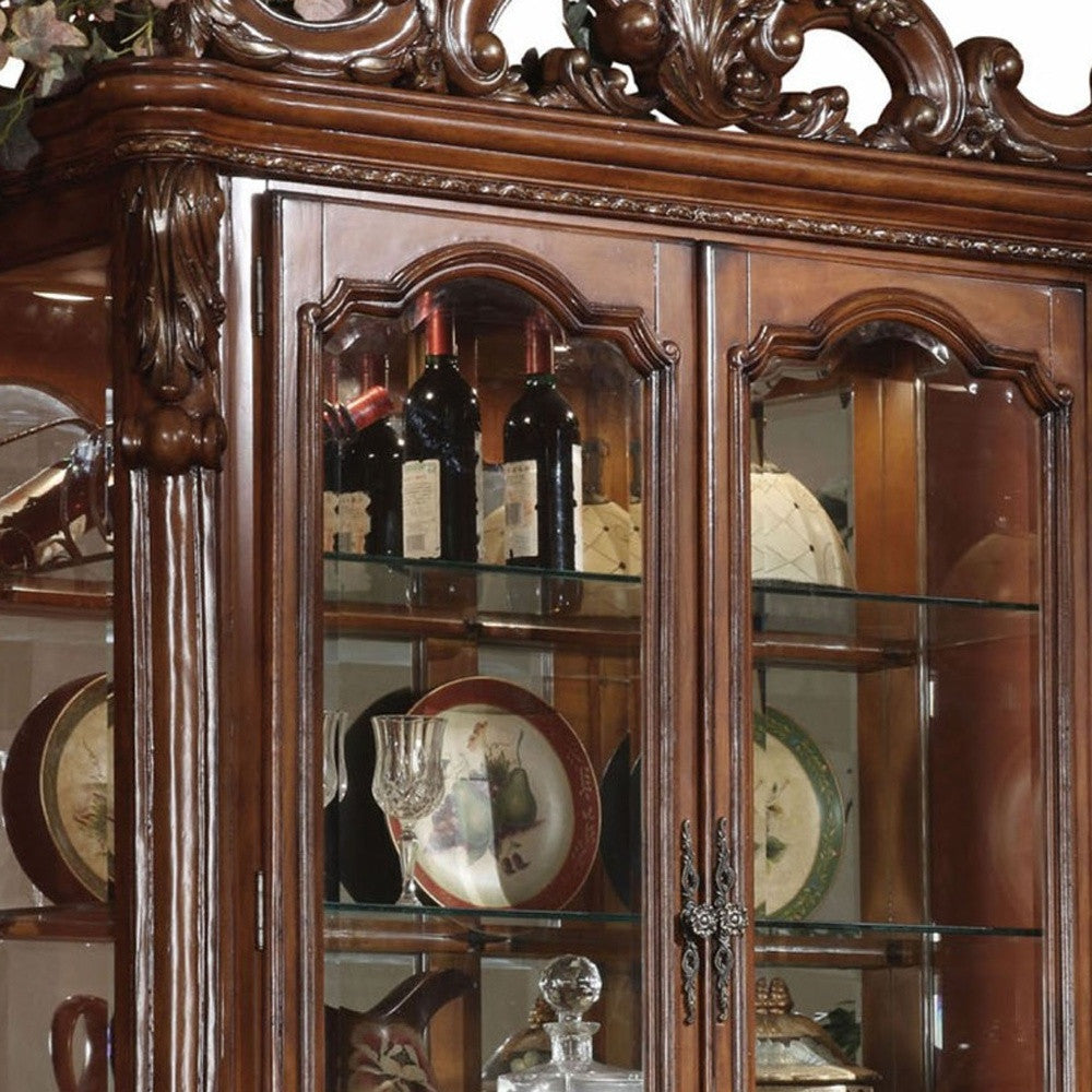 20" X 51" X 89" Cherry Oak Wood Poly Resin Glass Curio Cabinet-1