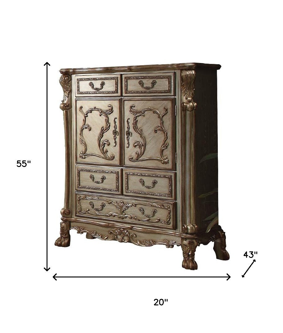 20" X 43" X 55" Gold Patina Bone Wood Poly Resin Chest-4