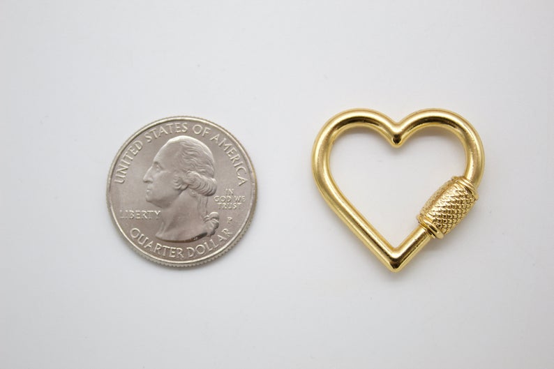 18K Gold Filled Heart Shaped Carabiner Lock, Carabiner Clasp, Screw in Clasp (XX14)-1