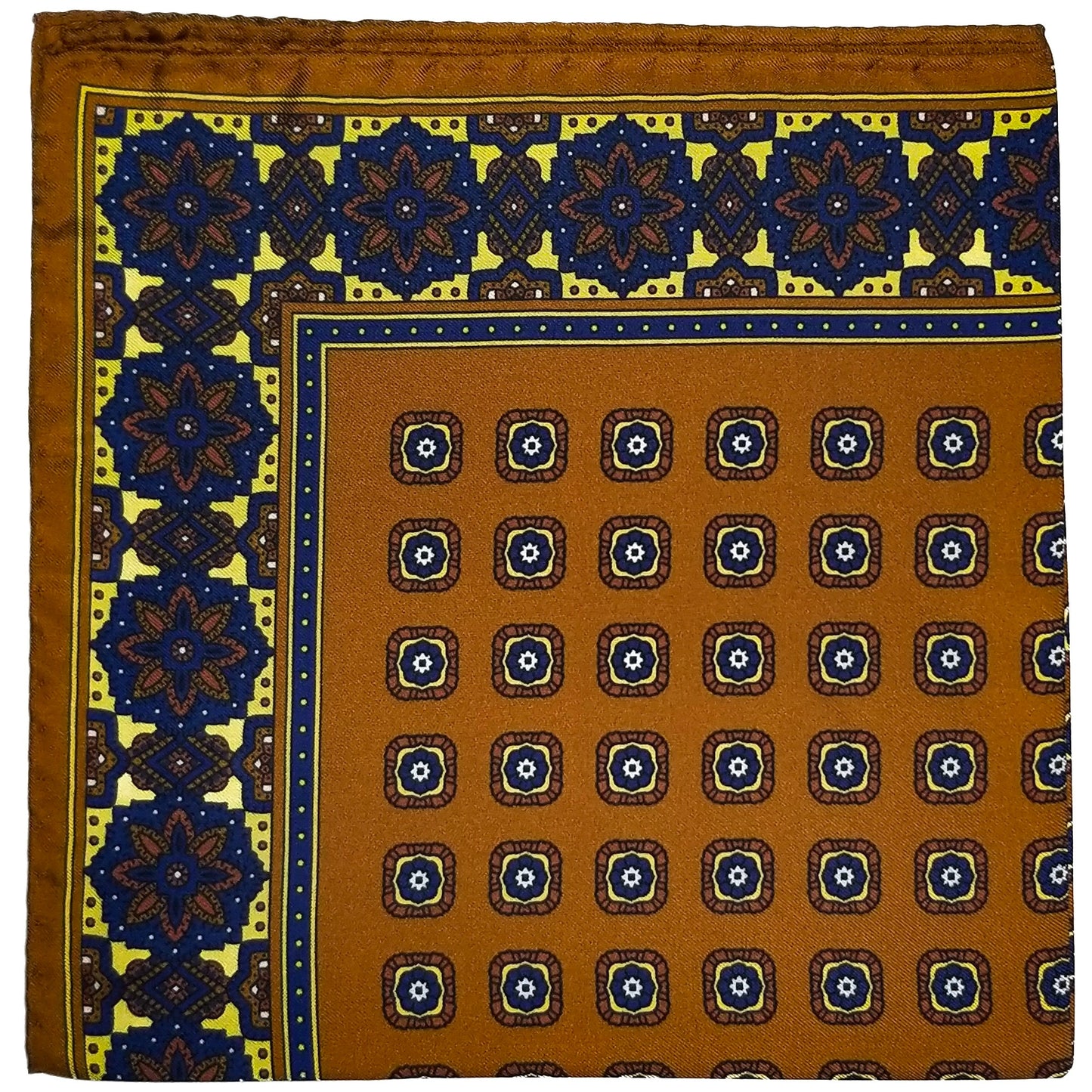 17" Camel Brown Geometric Silk Twill Pocket Square-0