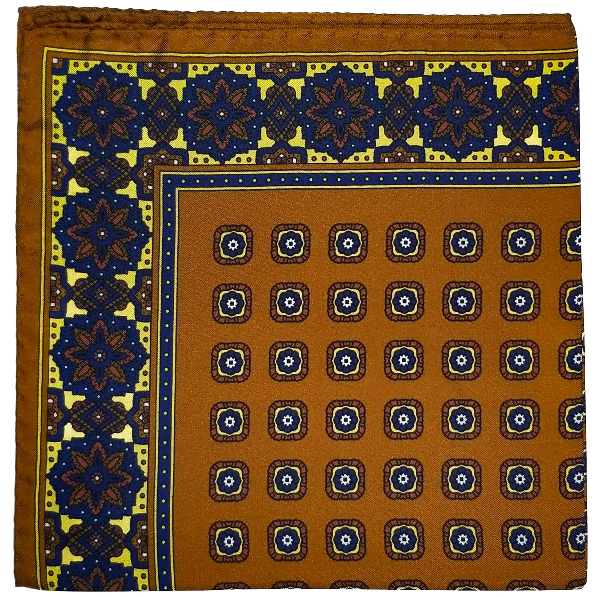 17" Camel Brown Geometric Silk Twill Pocket Square-0