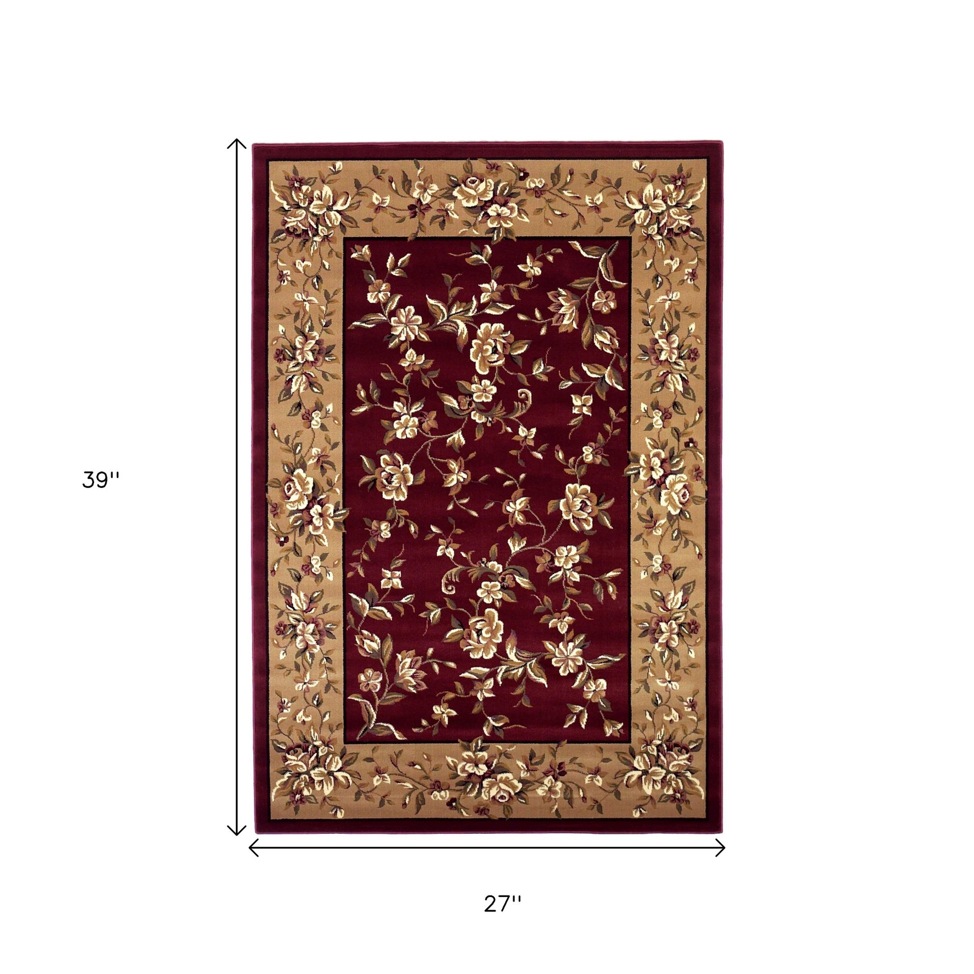 2' X 3' Red And Beige Floral Vines Area Rug-2