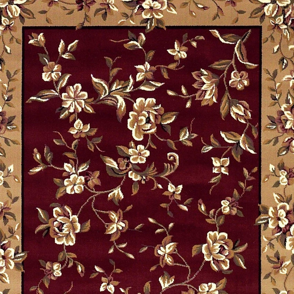2' X 3' Red And Beige Floral Vines Area Rug-5