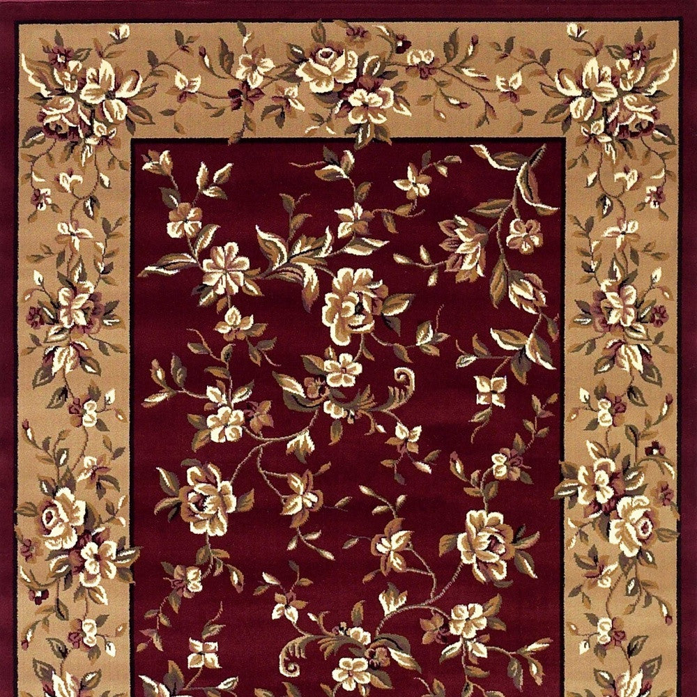 2' X 3' Red And Beige Floral Vines Area Rug-6
