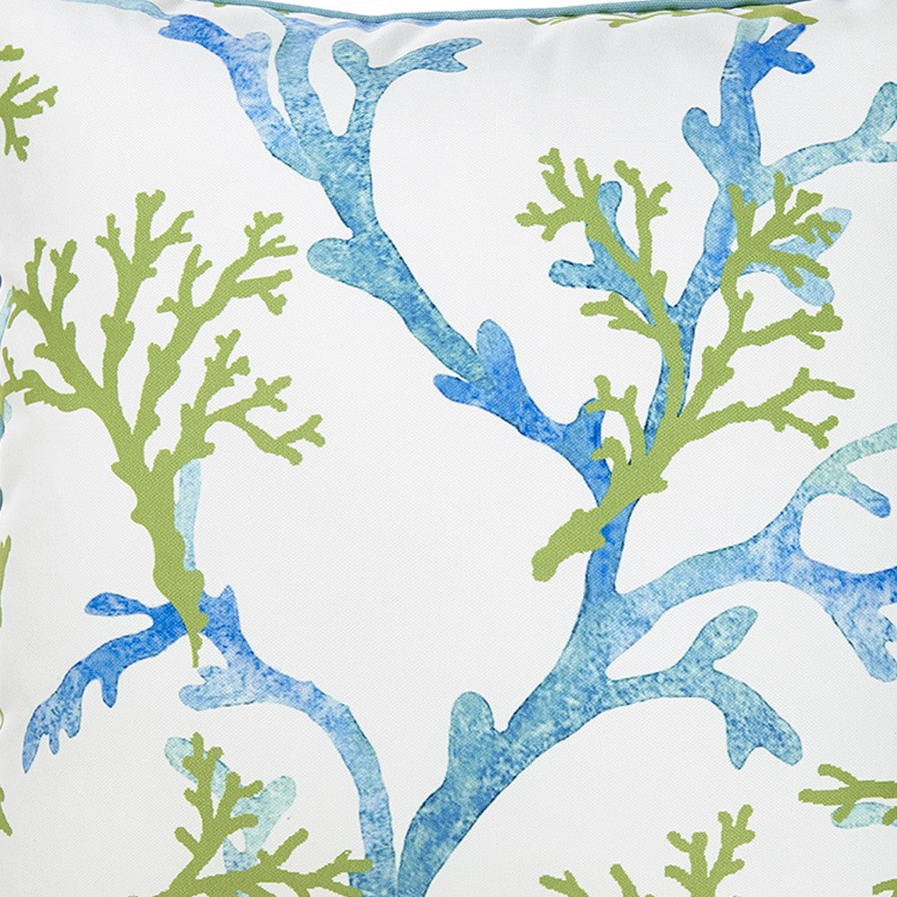 18" Blue Green And White Coral Throw Pillow Cover-4