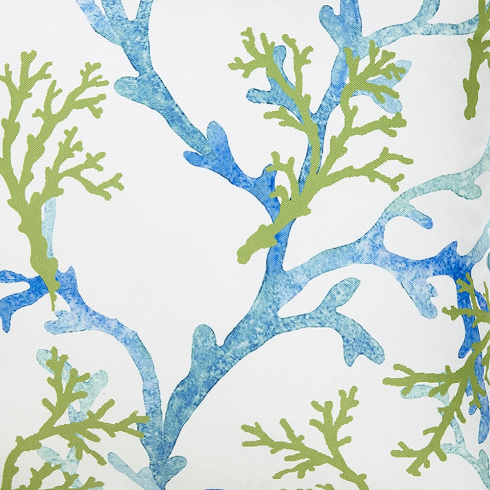 18" Blue Green And White Coral Throw Pillow Cover-3