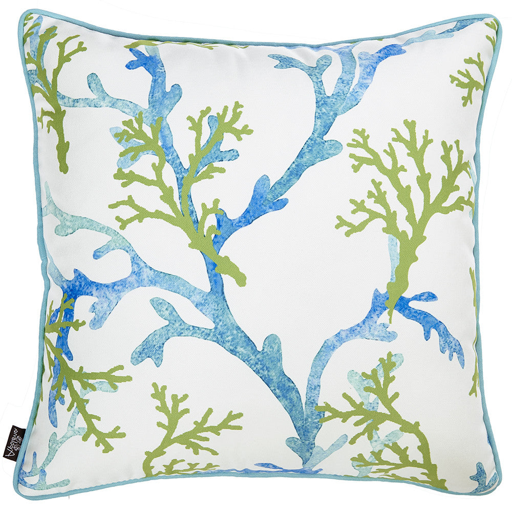 18" Blue Green And White Coral Throw Pillow Cover-2
