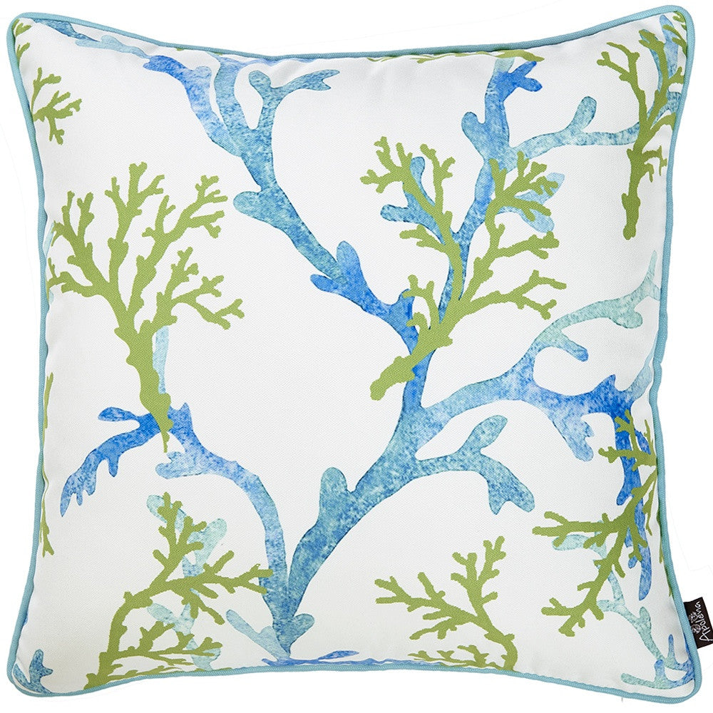 18" Blue Green And White Coral Throw Pillow Cover-5