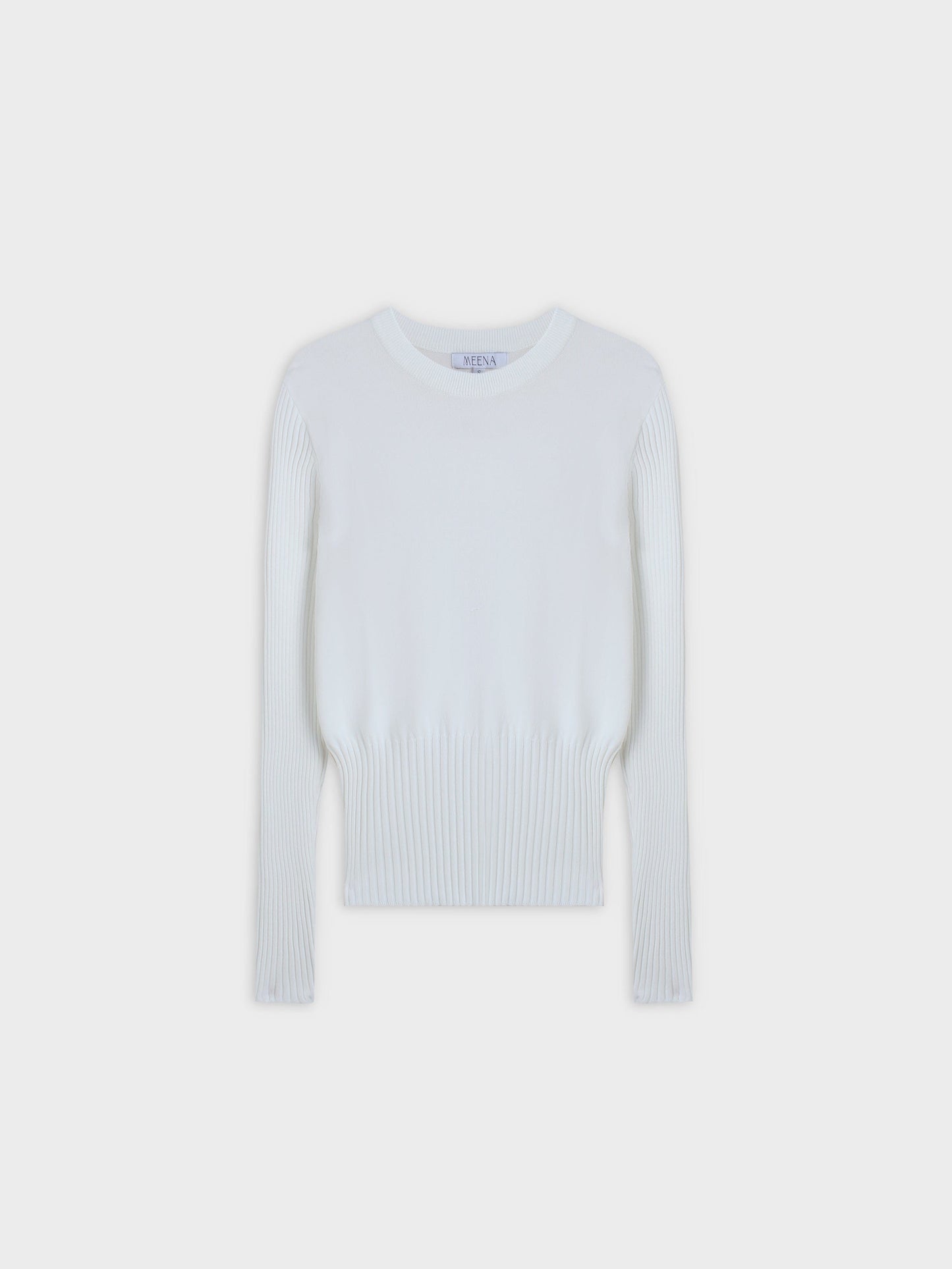 RIBBED WAISTED SWEATER-WHITE-1