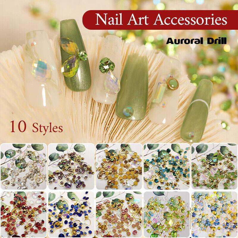 10 Aurora Colorful 3D Nail Art Crystals Heart and Diamond Styles-0