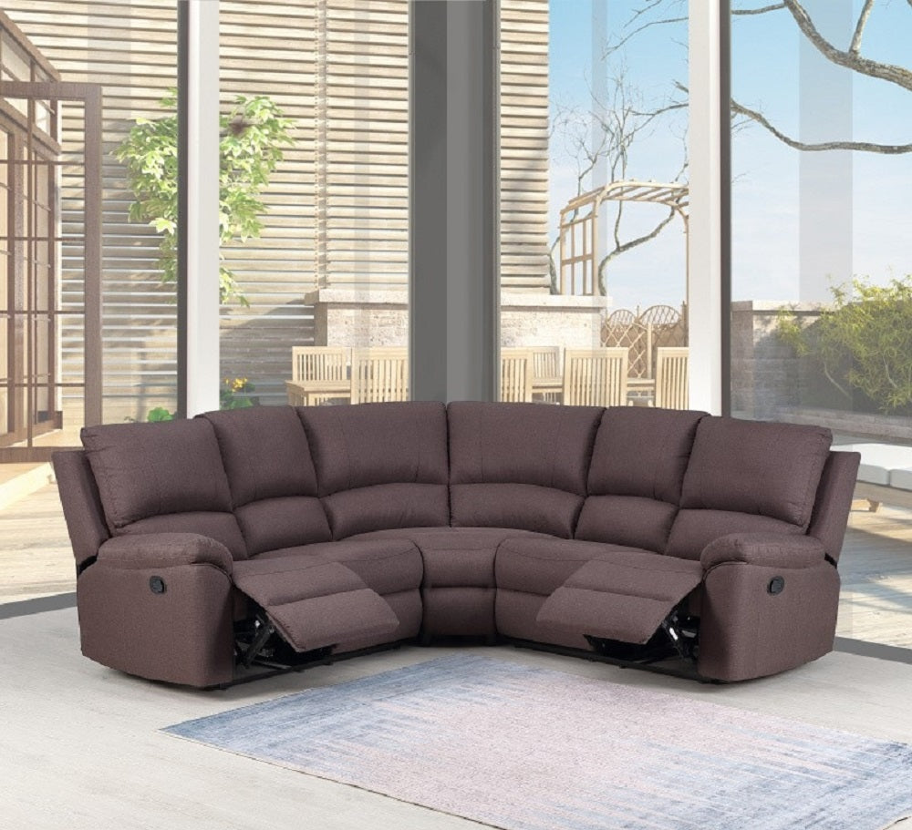 Brown Polyester Blend Reclining U Shaped Three Piece Corner Sectional-4
