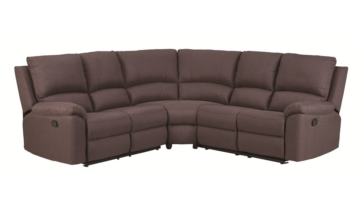Brown Polyester Blend Reclining U Shaped Three Piece Corner Sectional-0