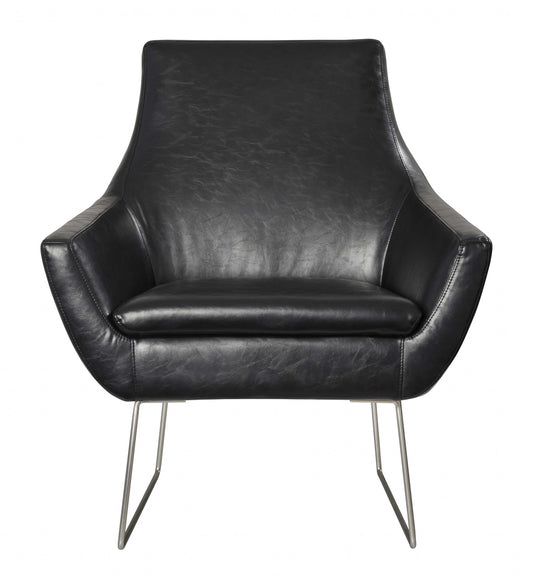 33" Black and Silver Faux Leather Distressed Arm Chair-0