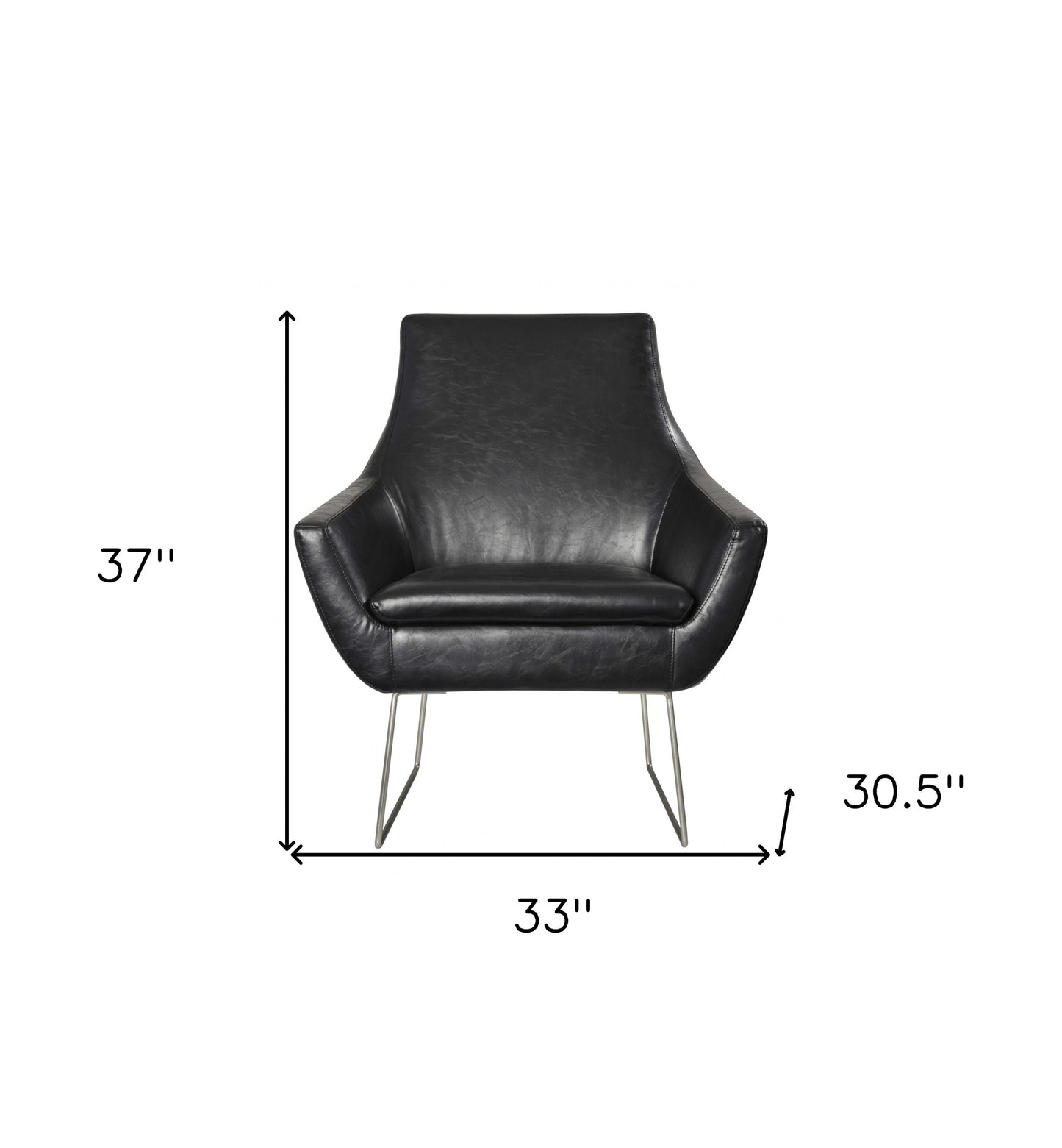 33" Black and Silver Faux Leather Distressed Arm Chair-7