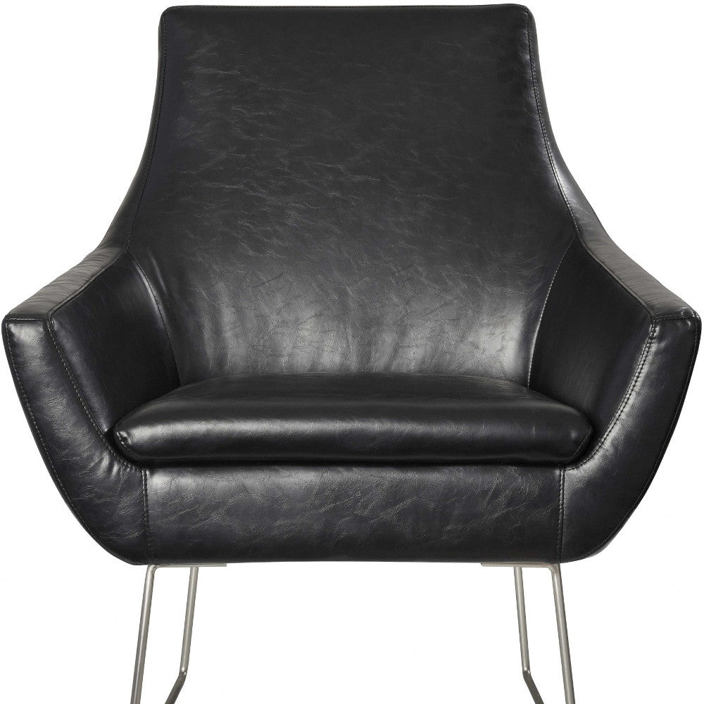 33" Black and Silver Faux Leather Distressed Arm Chair-3