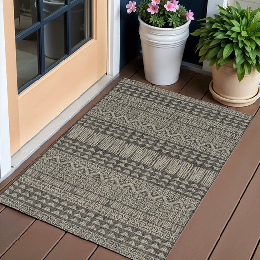 3' X 4' Charcoal Southwestern Indoor Outdoor Area Rug-0