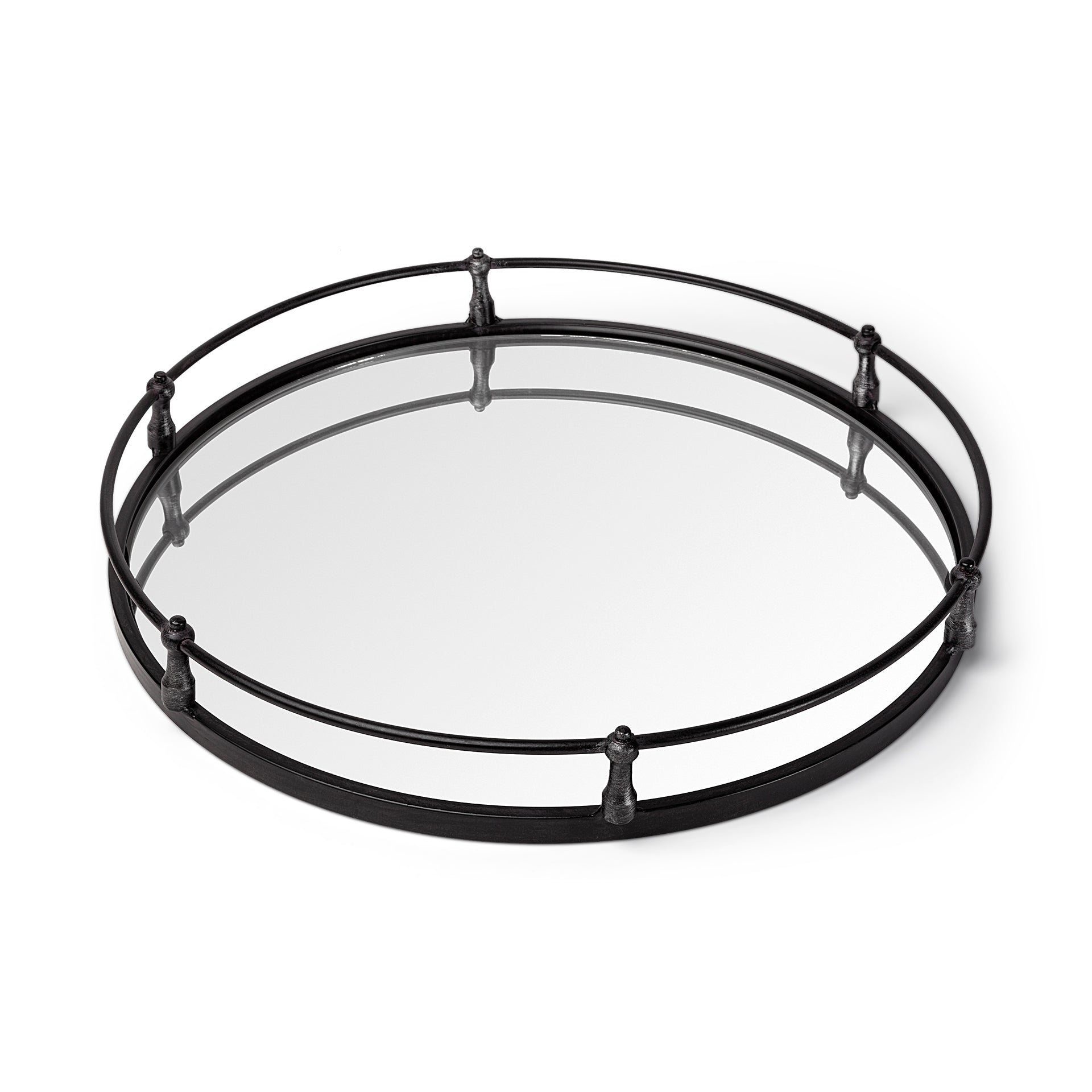 24" Silver Round Metal Indoor Outdoor Tray With Handles-1