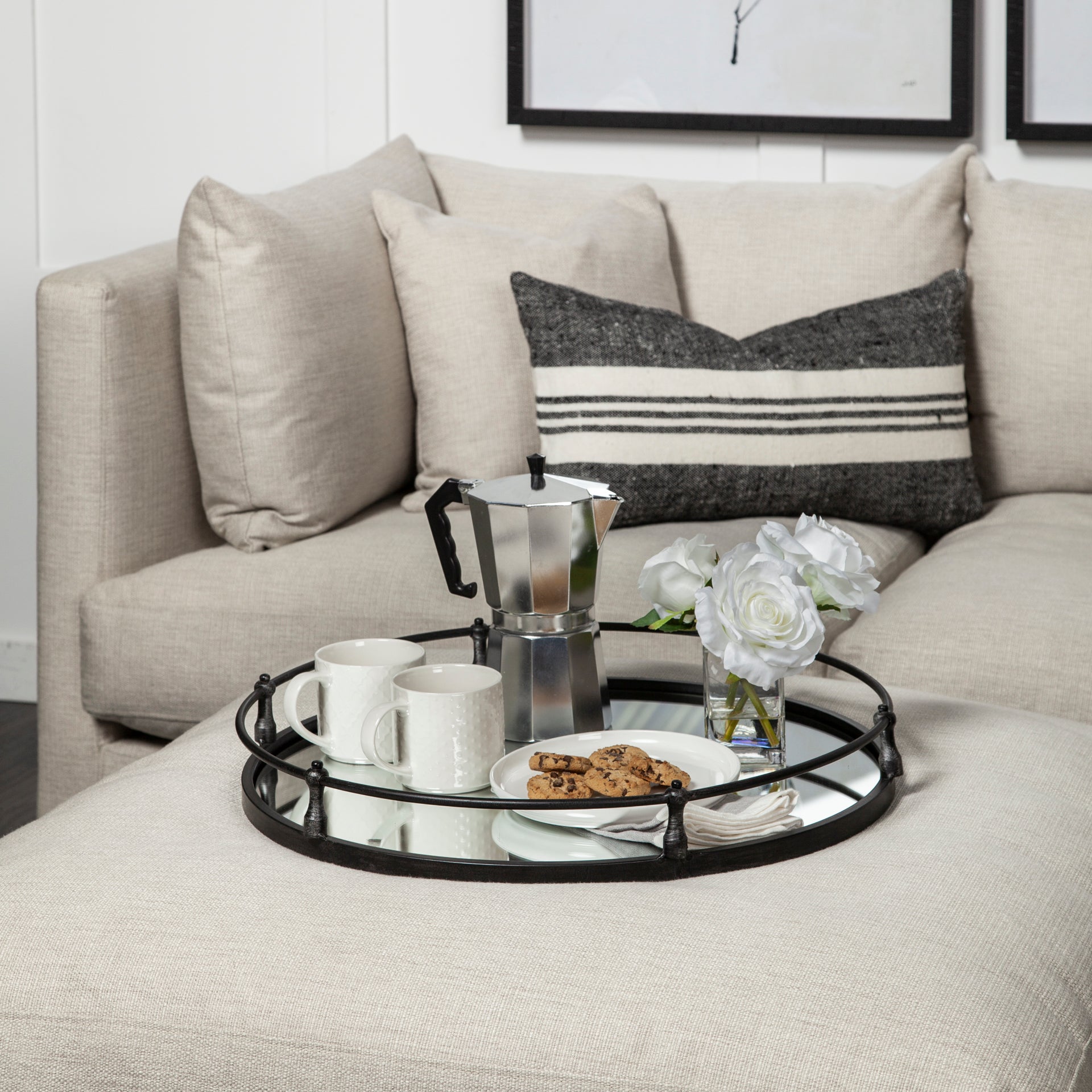 24" Silver Round Metal Indoor Outdoor Tray With Handles-7