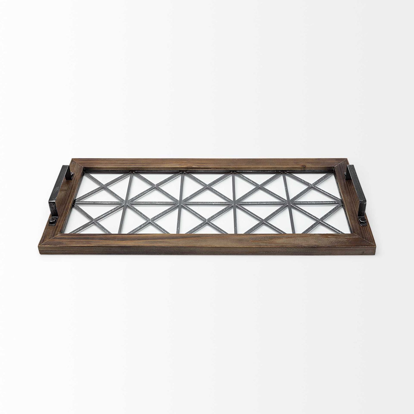 28" Brown Wood Indoor Outdoor Tray With Handles-2