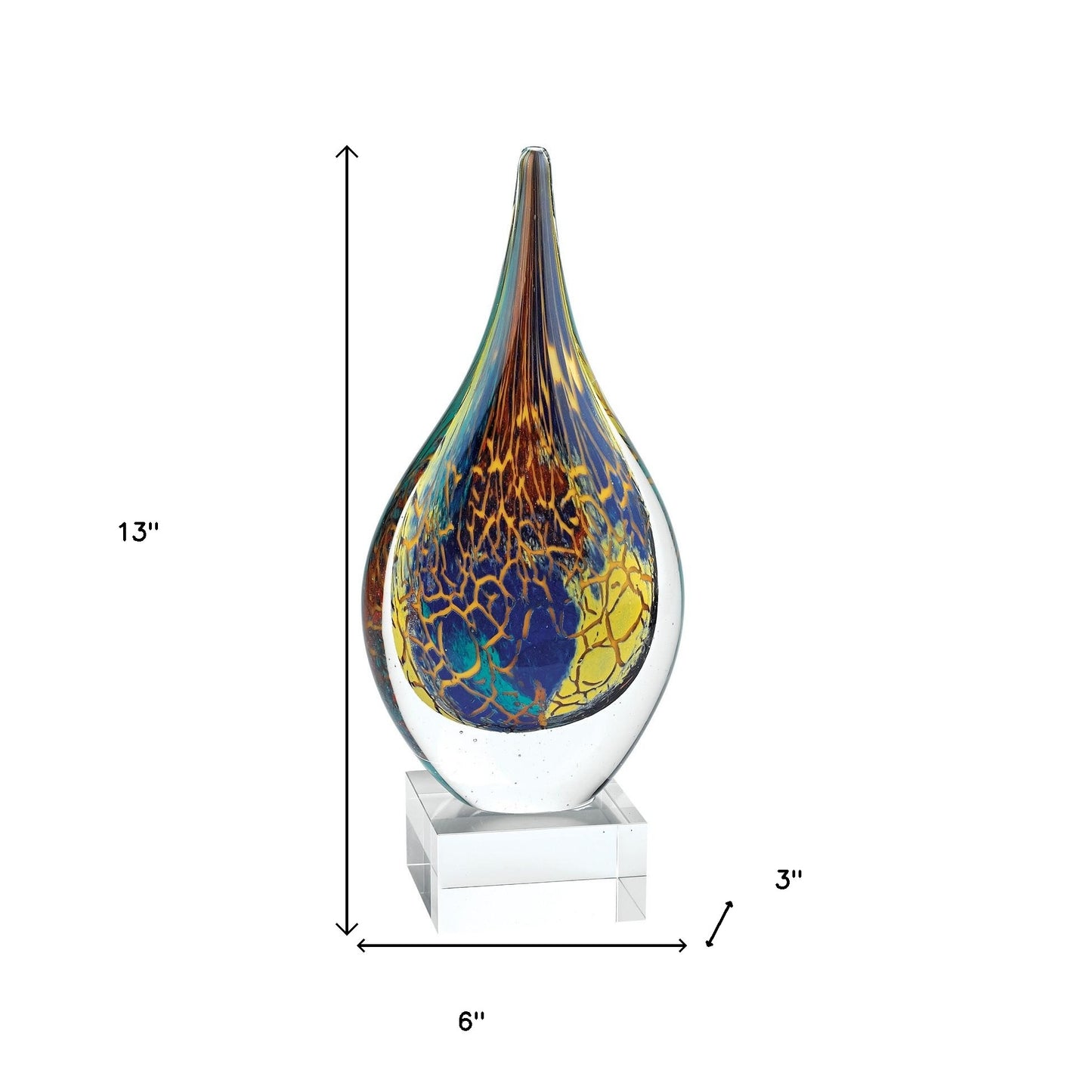 13" Blue and Yellow Murano Glass Modern Abstract Tabletop Sculpture-7
