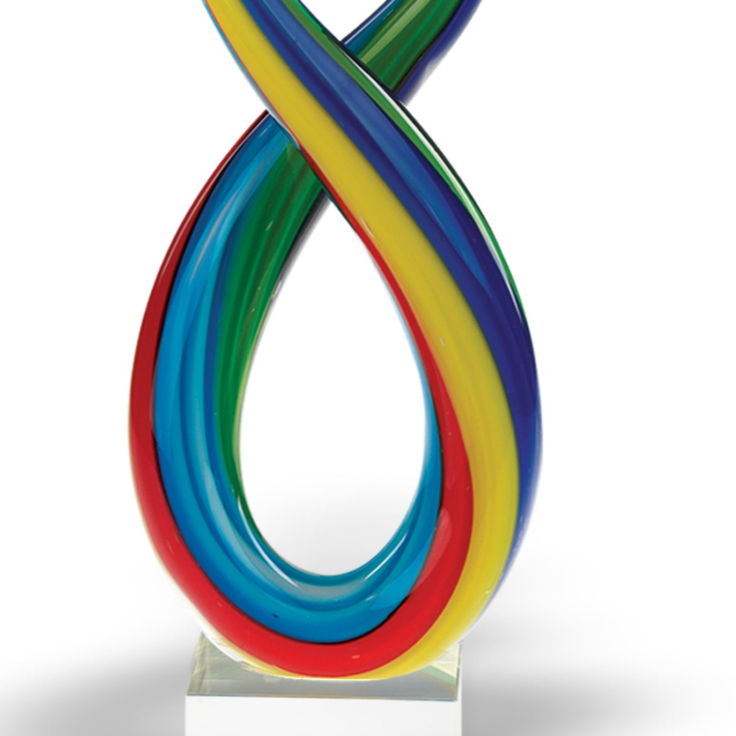 16" Clear Red Blue Yellow Murano Glass Modern Abstract Tabletop Sculpture-2