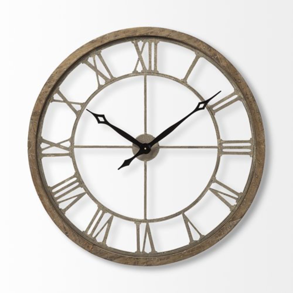 32" Circle Brown Metal Skeleton Wall Clock-0