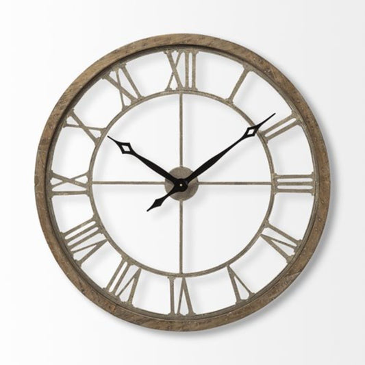 32" Circle Brown Metal Skeleton Wall Clock-0