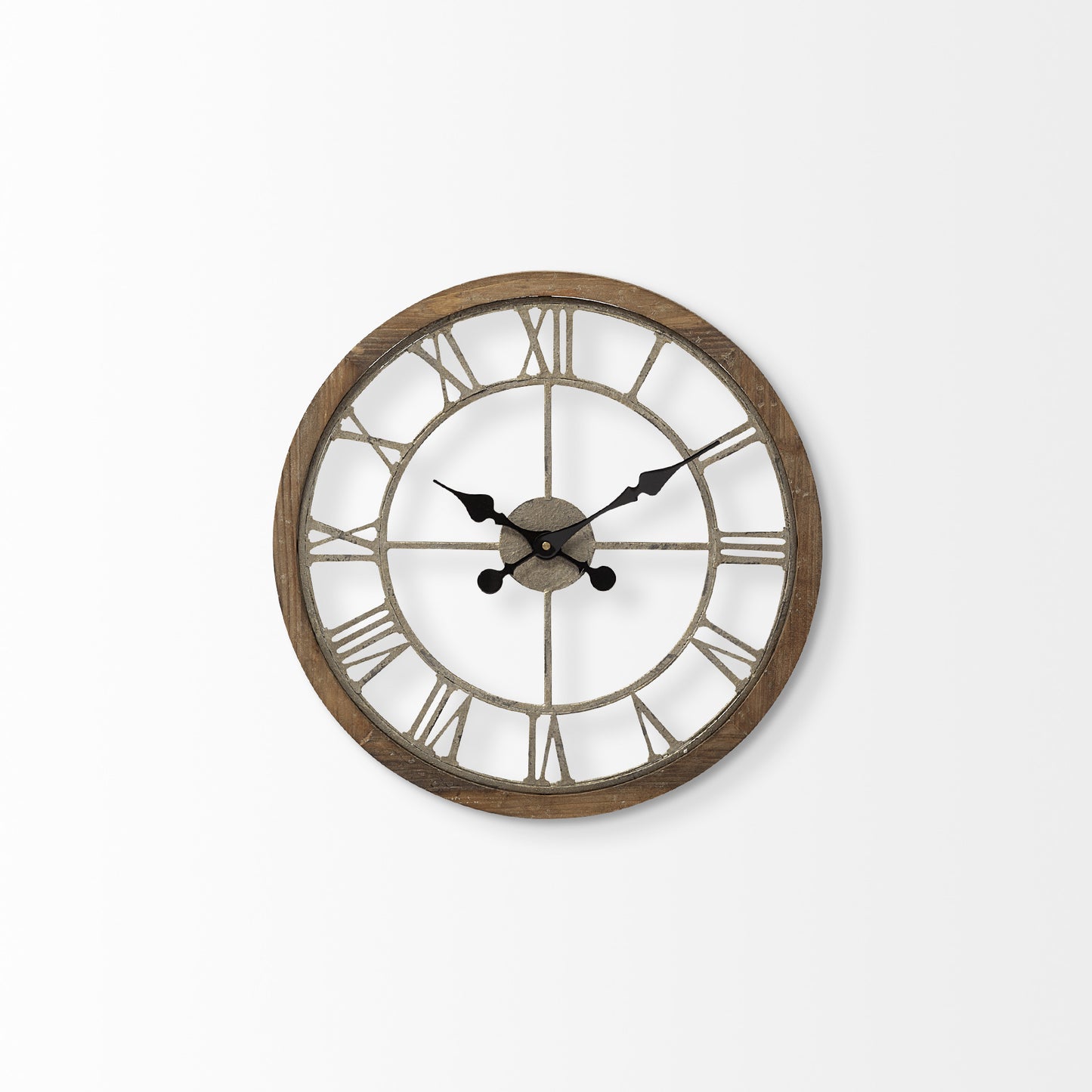 19" Whitewash Brown Round Modern Farm Wall Clock-0