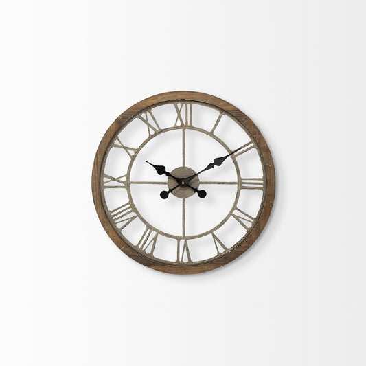 19" Whitewash Brown Round Modern Farm Wall Clock-0