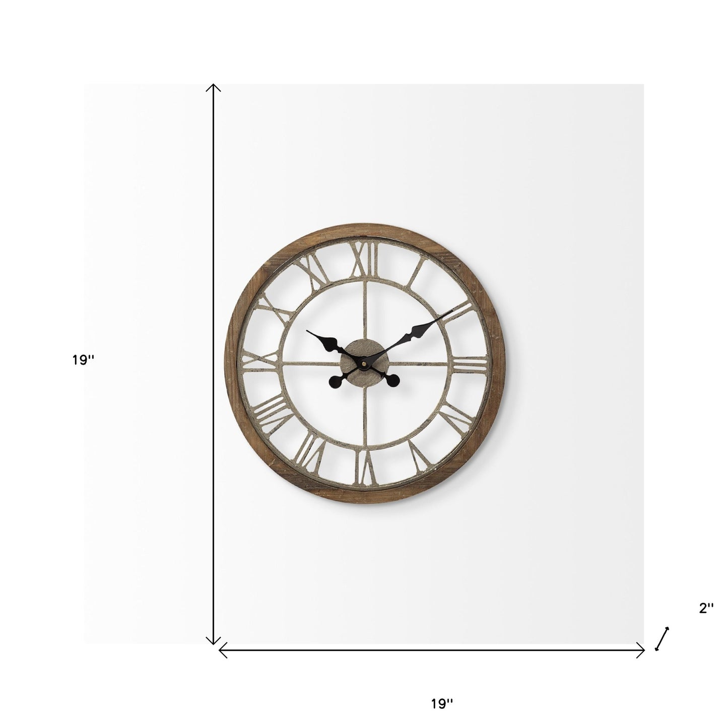 19" Whitewash Brown Round Modern Farm Wall Clock-6