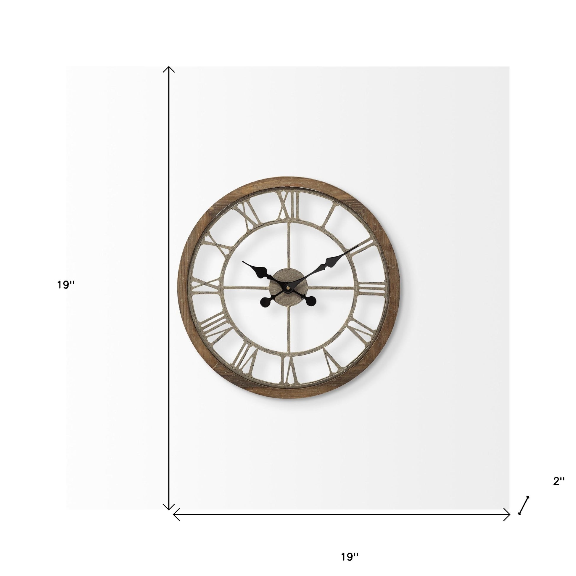 19" Whitewash Brown Round Modern Farm Wall Clock-6
