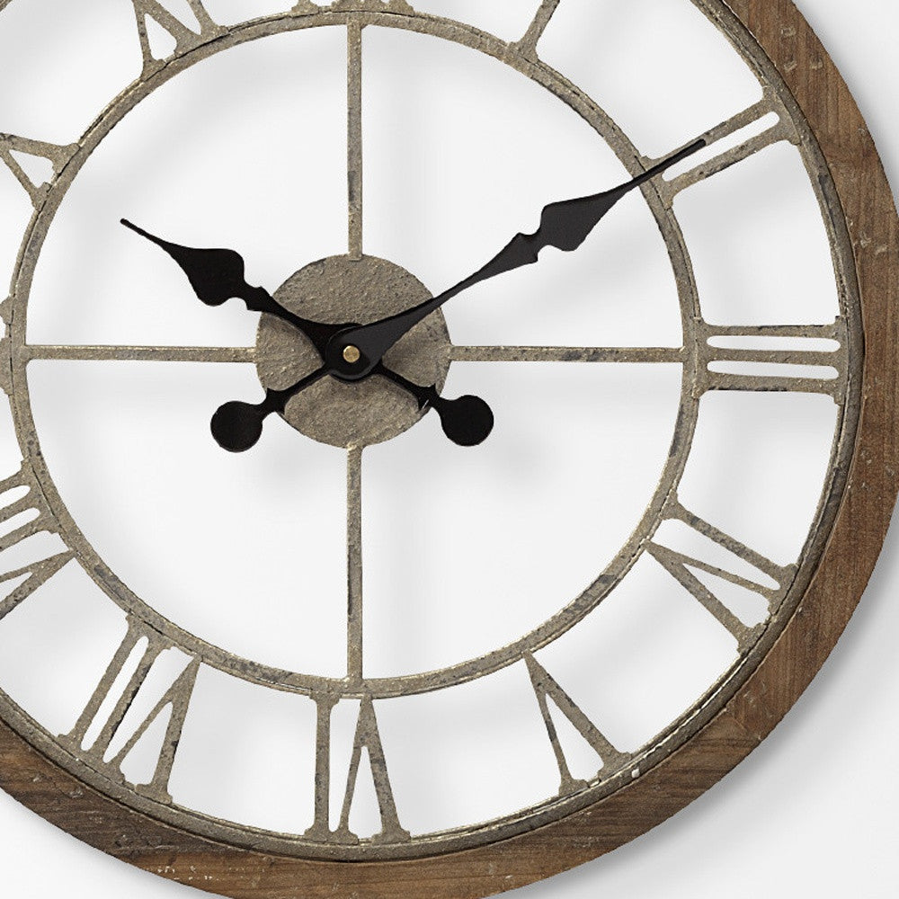 19" Whitewash Brown Round Modern Farm Wall Clock-3