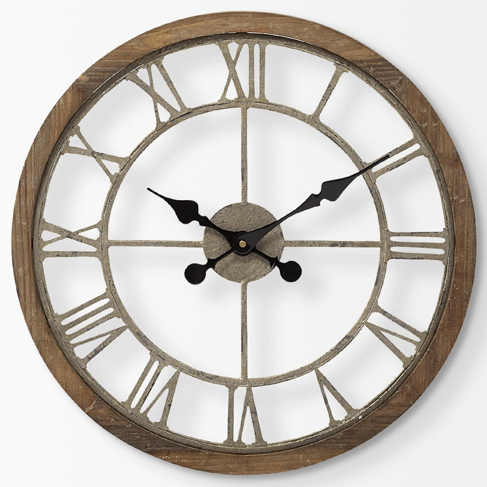 19" Whitewash Brown Round Modern Farm Wall Clock-4