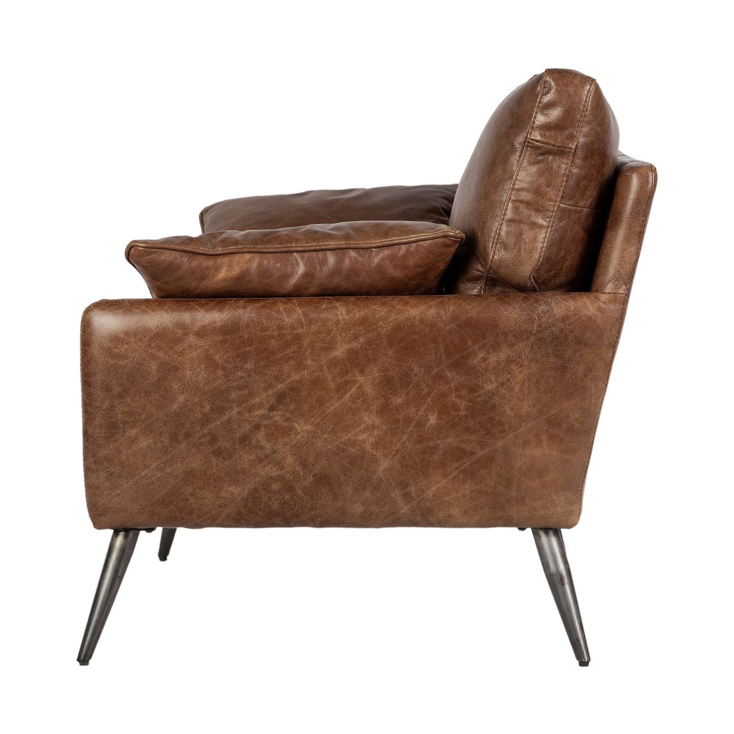 33" Brown Genuine Leather and Solid Wood Distressed Arm Chair-3