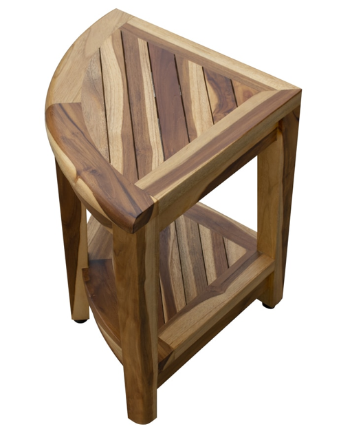 22" Natural Teak Corner Shower Bench With Shelf-5