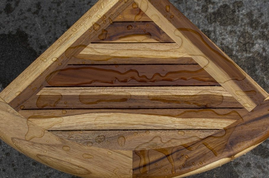 22" Natural Teak Corner Shower Bench With Shelf-7