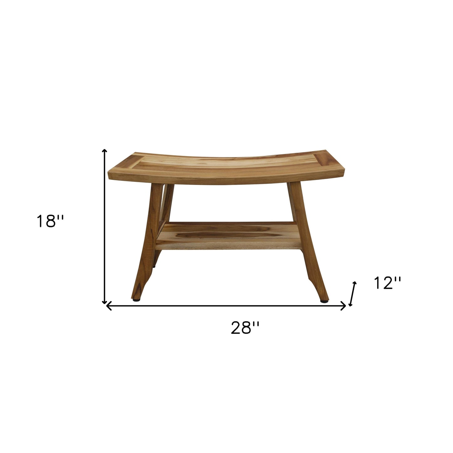 28" Natural Solid Teak Rectangular Shower Bench With Shelf-5