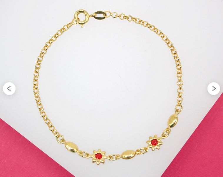18K Gold Filled Dainty Flower Cz stone Rolo Bracelet-1