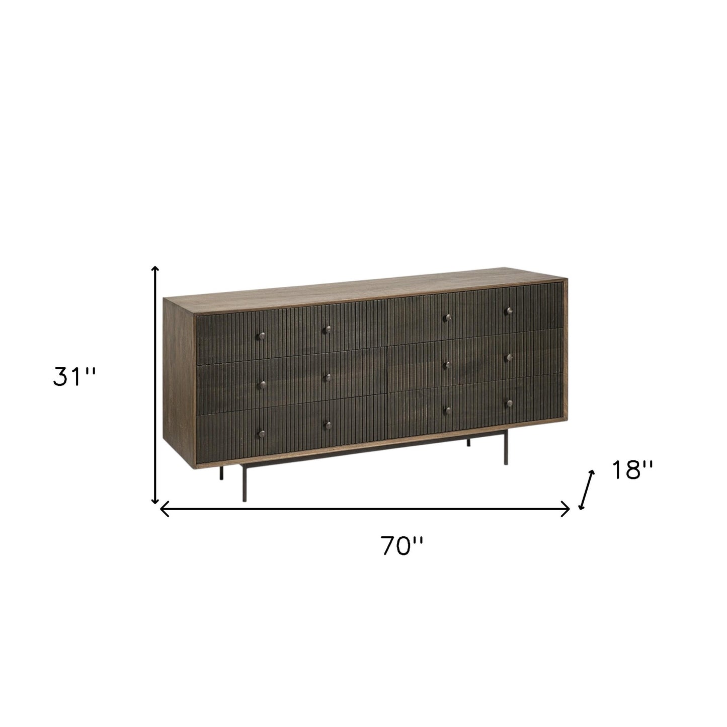70" Brown and Black Solid Wood Six Drawer Sideboard-7