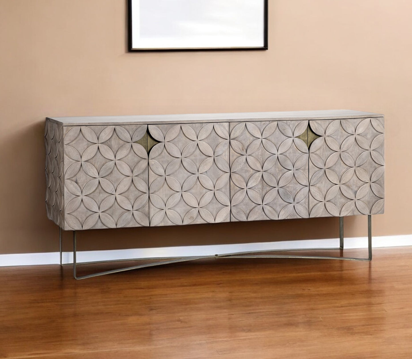 72" Light Brown Solid Wood Sideboard with Four Doors-0