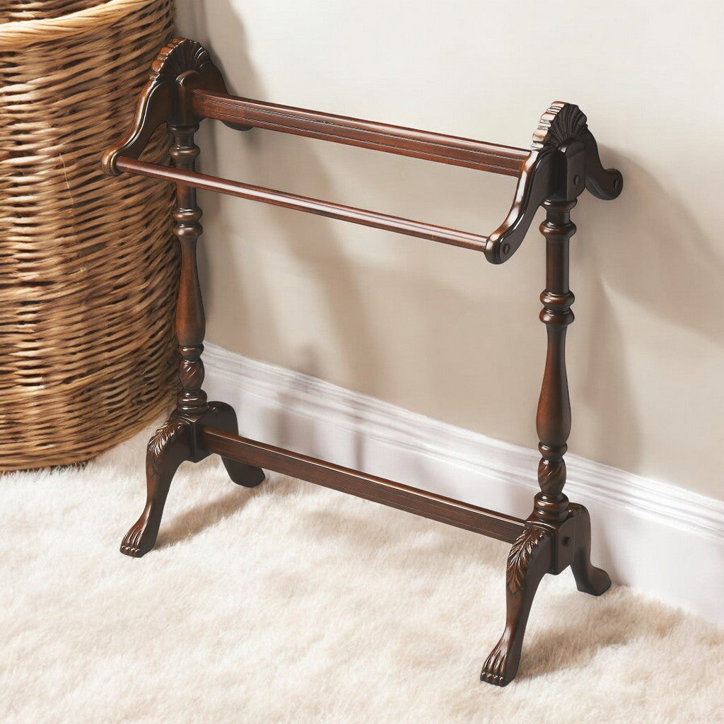 31" Dark Brown Hand Carved Wood Blanket Stand-0