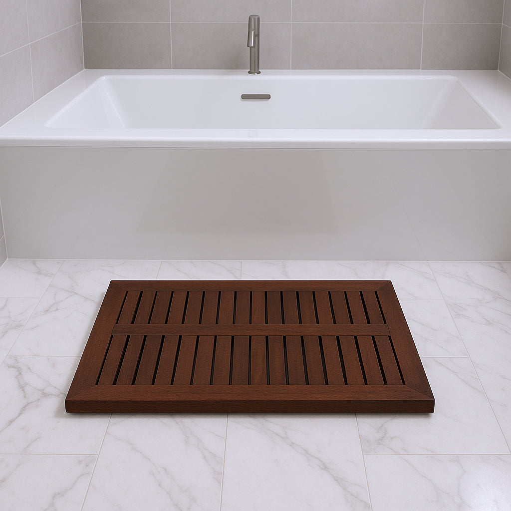 23" Dark Brown Teak Slat Bath Mat-0