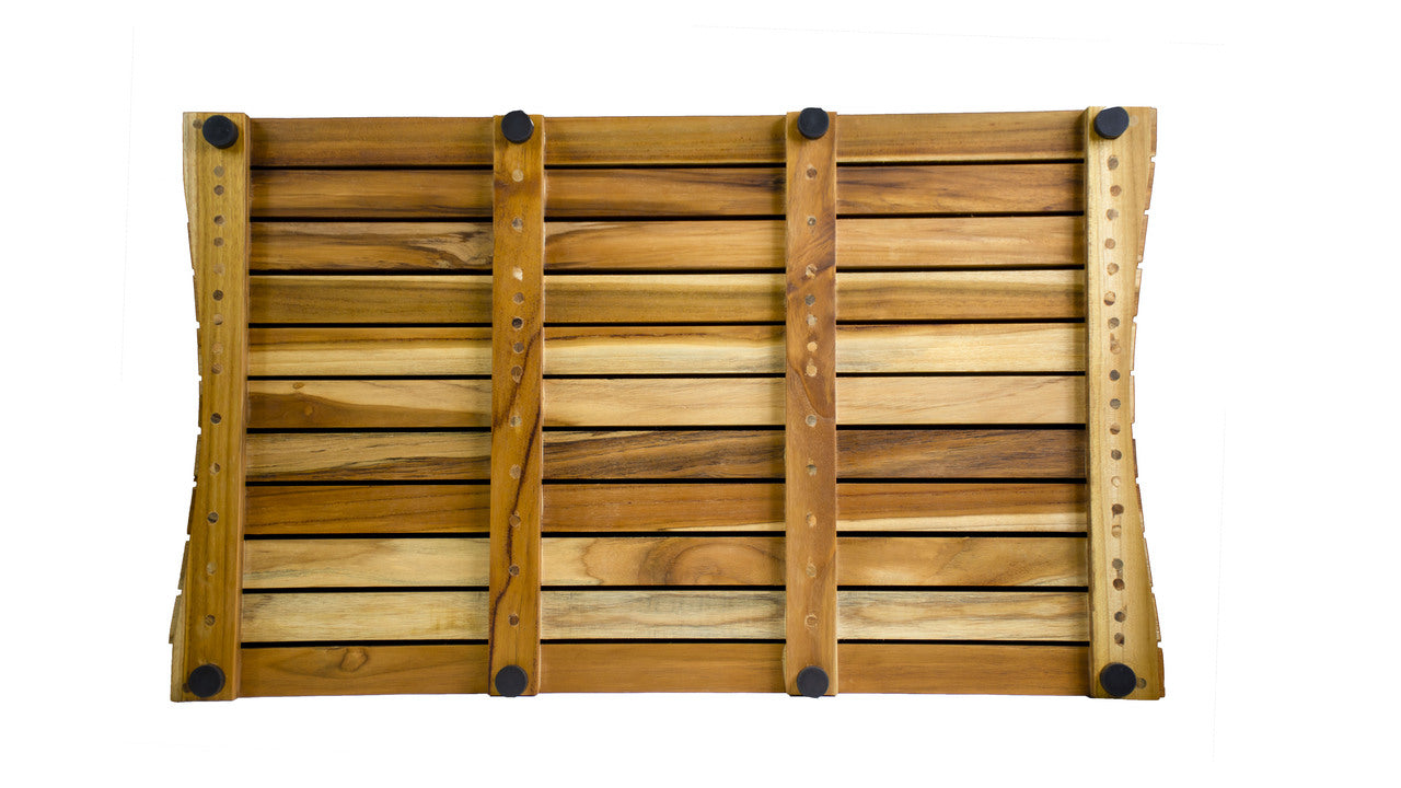 31" Brown Teak Slat Non Slip Bath Mat-3